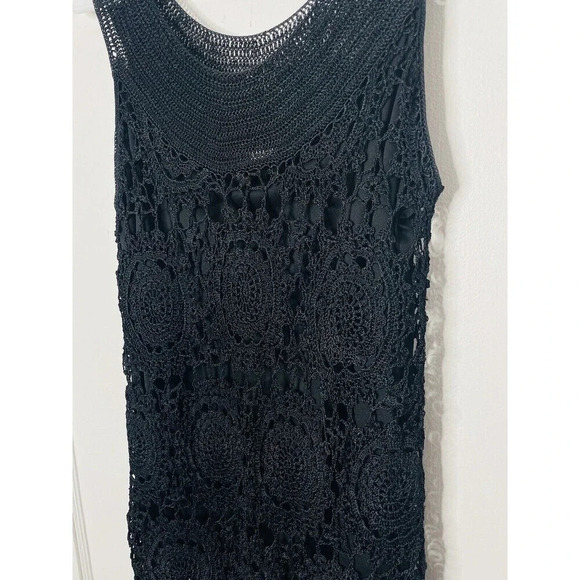Soft Surroundings Crochet Top M Black Boho Sleeveless Ixtapa Open Knit Pattern - Picture 2 of 8